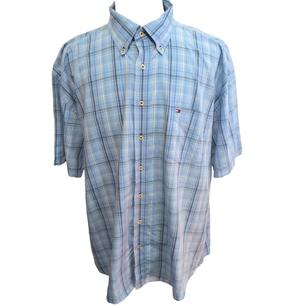 Chemise Tommy Hilfiger Manche Courte Bleu Ciel Carreaux Taille XXL Une Poche