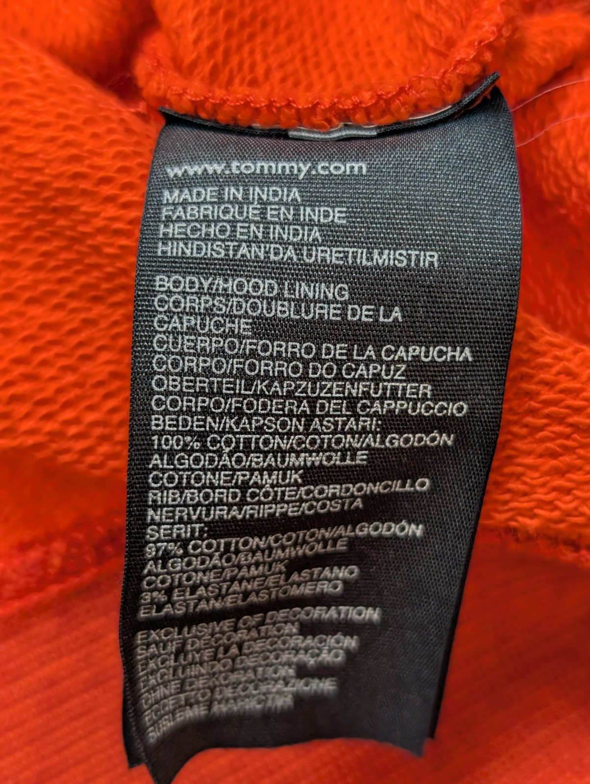 Sweat à Capuche TOMMY HILFIGER Homme XL Orange Vintage Fit Logo Brodé Rare