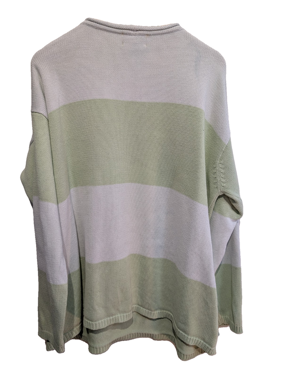 Pull Lauren Ralph Lauren femme 1X XL XXL coton rayures vert menthe blanc