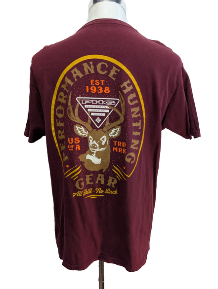 COLUMBIA PFG T-Shirt Homme L Bordeaux Pêche Logo Vintage Fishing Outdoor |101T