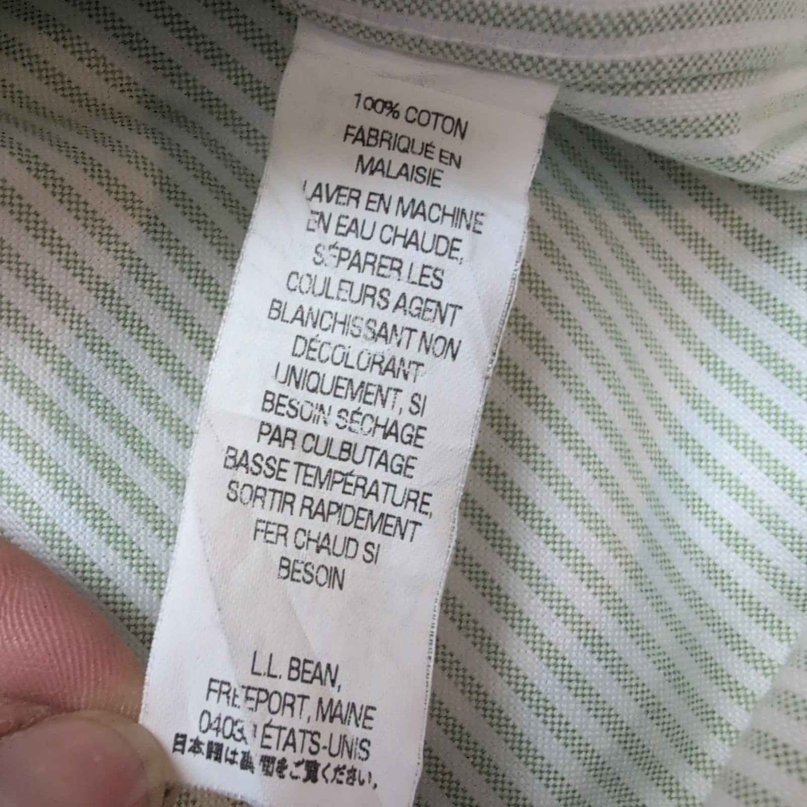Chemise L.L. BEAN Homme XXL Vert Clair à Rayures Manches Courtes Poche