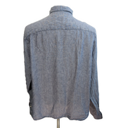 Chemise Nautica XL Bleu Chiné 100% Lin Logo Brodé Manches Longues