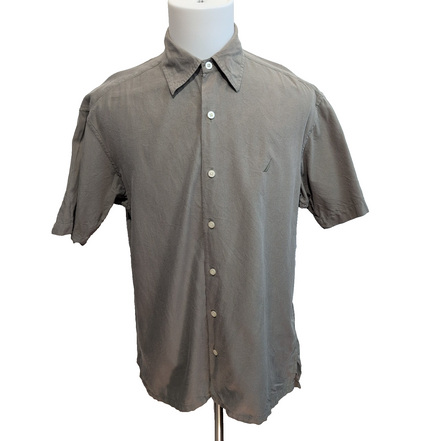 Chemise Nautica M Kaki Unie Logo Ton sur Ton Rayonne Coton Manches Courtes
