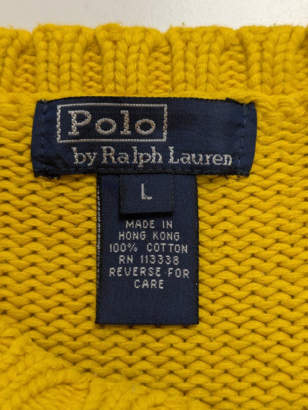 Pull Polo Ralph Lauren Jaune Vintage Made in HK - Maille Dense Taille L (Fit S)