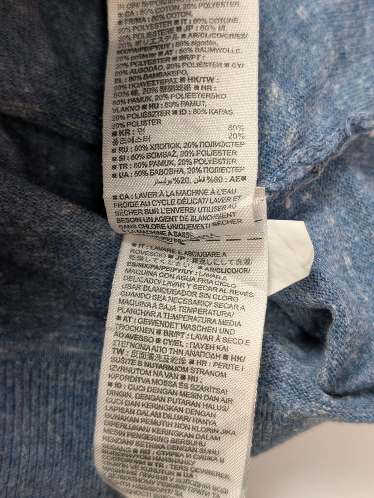 Pull GAP L bleu chiné col rond 80% coton maille fine léger