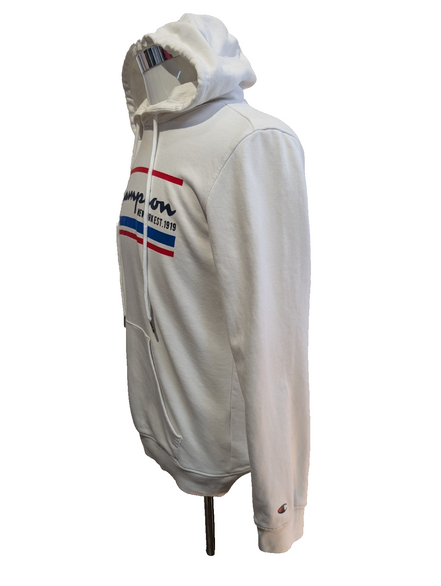CHAMPION Sweat à Capuche Homme S Blanc Logo Drapeau Américain Hoodie Sport