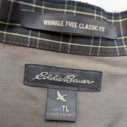 Chemise Eddie Bauer L Col Mao Gris foncé Carreaux Manches courtes Classic Fit