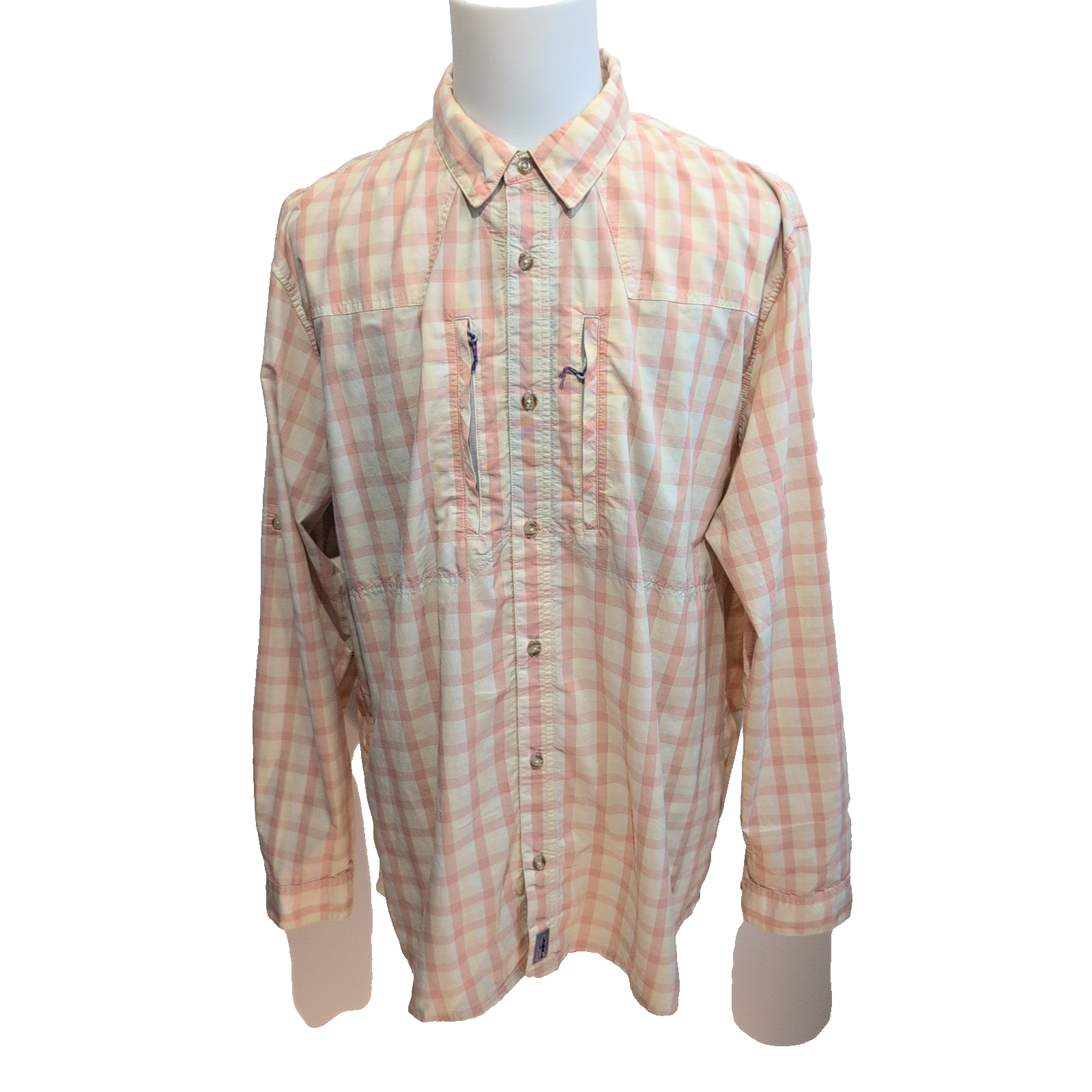 Chemise Patagonia XL Saumon Crème Carreaux Nylon Recyclé Poches Zip