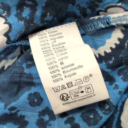 Robe Luk Ap L/XL Bleue Fleurie Coton Manches Courtes Neuve Étiquette