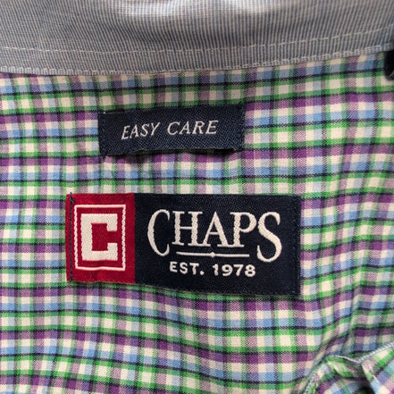 Chemise CHAPS violet et verte à carreaux manches courtes taille L #4e