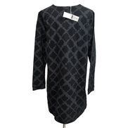Robe HUE L Noire Motif Gris Manches Longues Douce Neuve Étiquette
