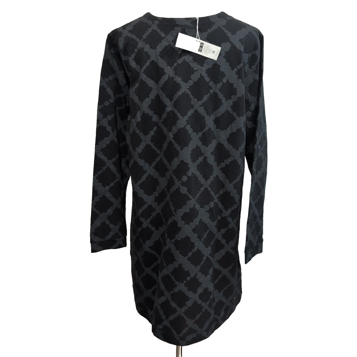 Robe HUE L Noire Motif Gris Manches Longues Douce Neuve Étiquette