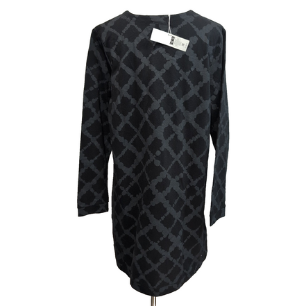 Robe HUE L Noire Motif Gris Manches Longues Douce Neuve Étiquette