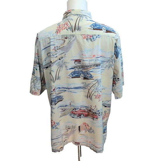 Chemise Hawaïenne Bluewater Beige Surf Palmiers Voitures Taille XXL