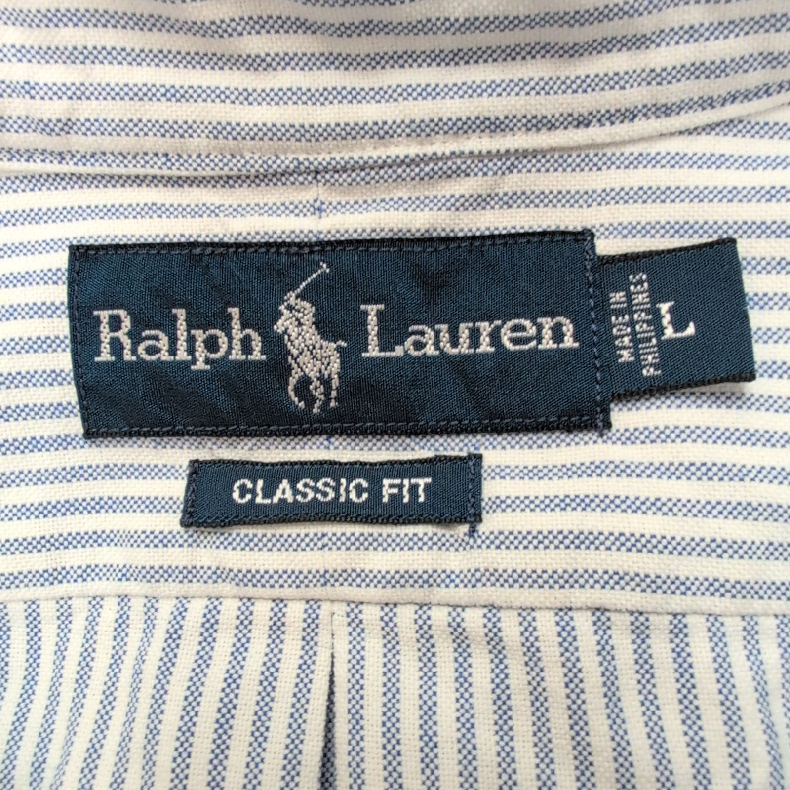 Chemise Ralph Lauren L Classic Fit bleu rayures Oxford manches courtes