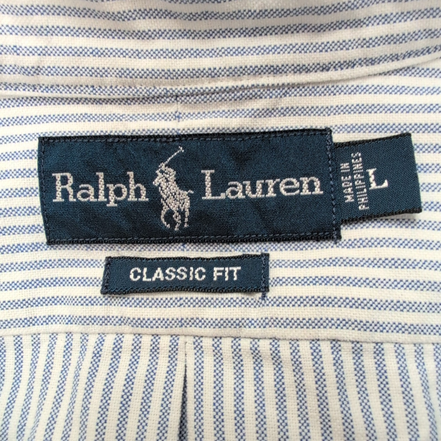 Chemise Ralph Lauren L Classic Fit bleu rayures Oxford manches courtes