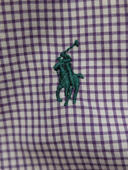 Chemise Polo Ralph Lauren Shirt L XL Classic Fit Vichy Violet Logo Vert Button D