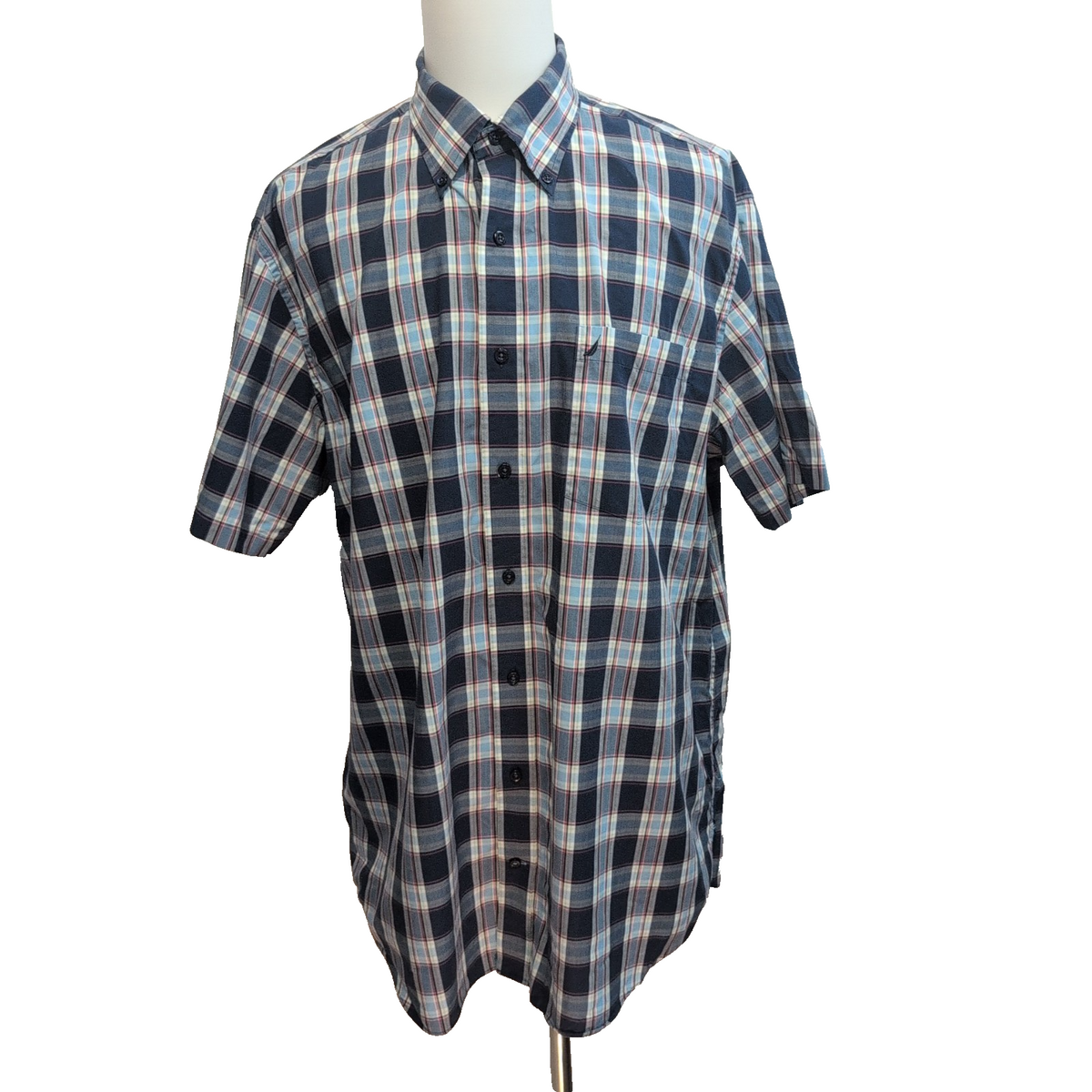 Chemise Nautica Classic Fit 2XLT Bleu Marine Carreaux 100% Coton Manches courtes