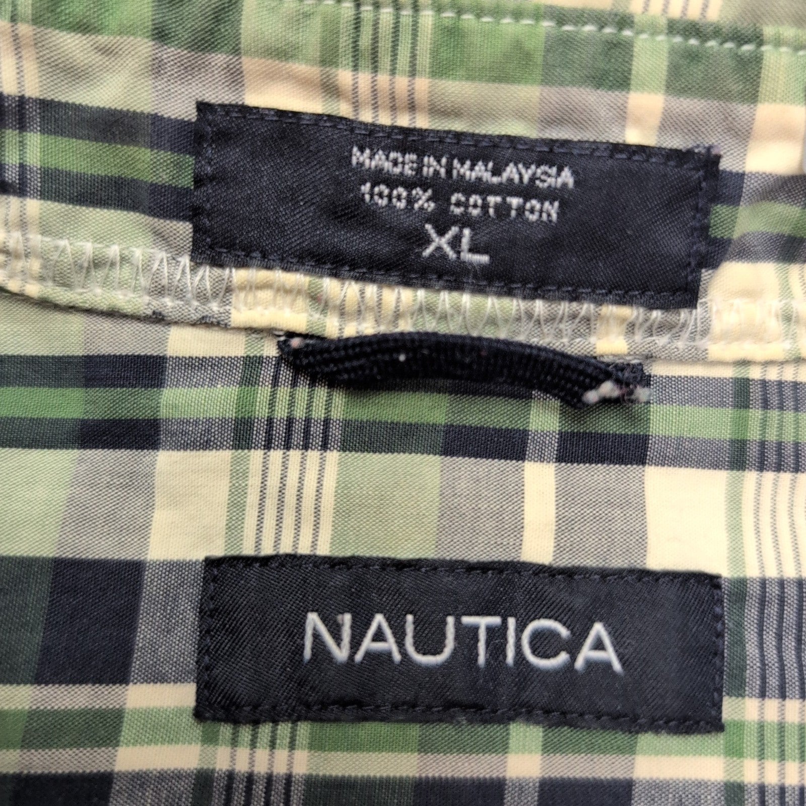 Chemise Nautica XL Verte Carreaux Manches courtes Logo Brodé Poche