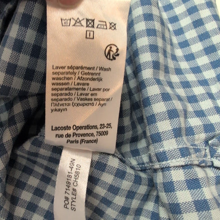 Chemise Lacoste 40 M Regular Fit Bleu Carreaux Coton Logo Brodé Poche
