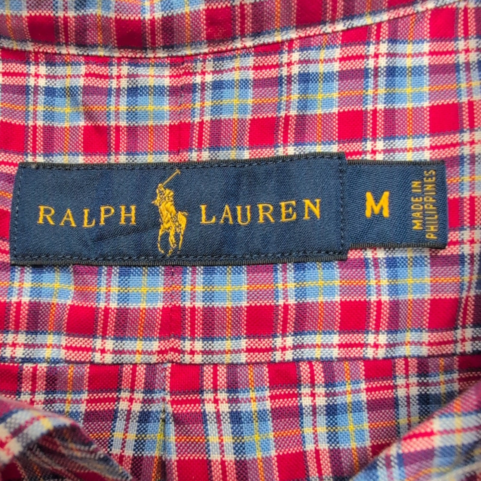 Chemise Ralph Lauren M Rouge Bleu Carreaux Shirt Button Down Coton Logo Marine