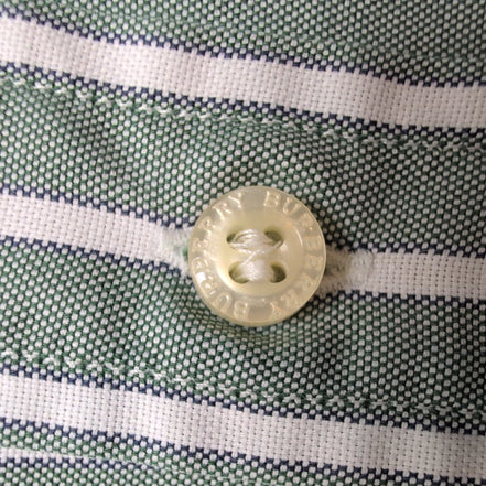 Chemise BURBERRY M Verte Rayures Blanches Oxford Logo Brodé Manches Longues