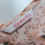 Haut Femme Camaïeu Taille S Saumon Motif Fleuri Col V Viscose Neuf