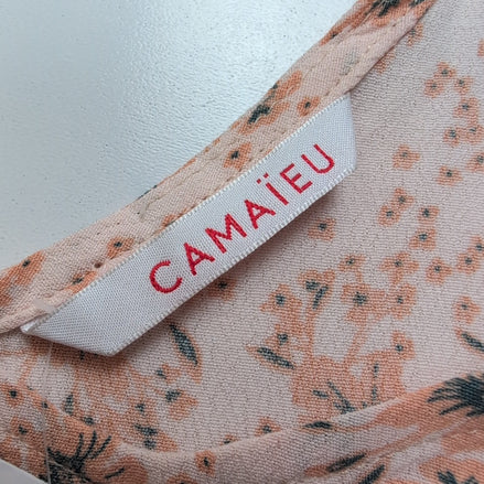 Haut Femme Camaïeu Taille S Saumon Motif Fleuri Col V Viscose Neuf