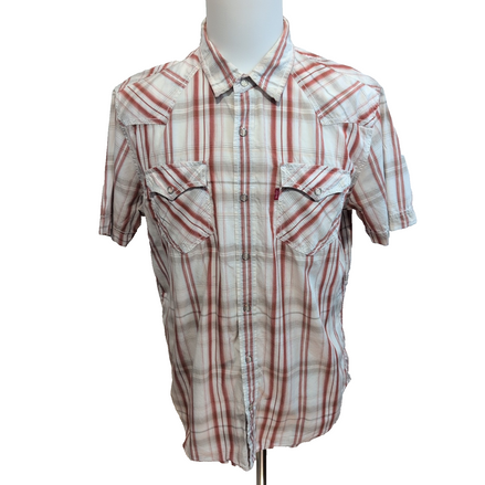 Chemise Levi's Western vintage rouge blanc carreaux Bouton pression coton M