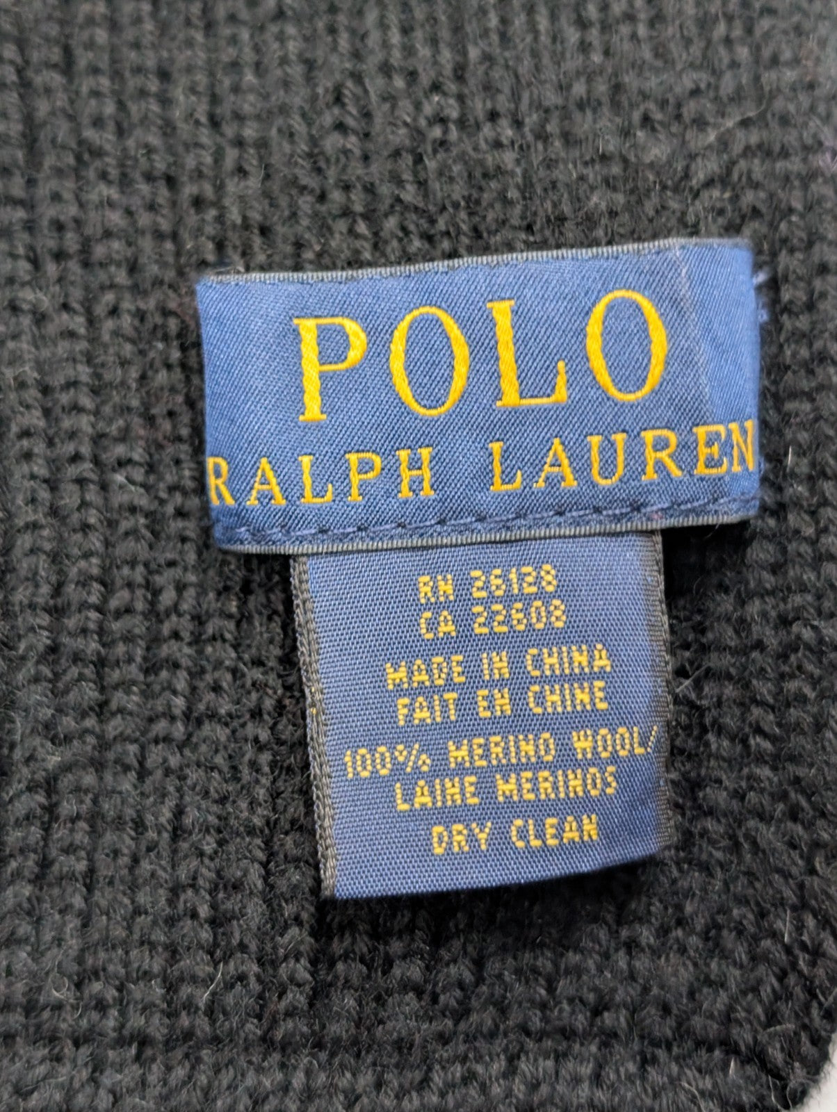 Écharpe Polo Ralph Lauren 100% Laine Mérinos Noire Logo Marron