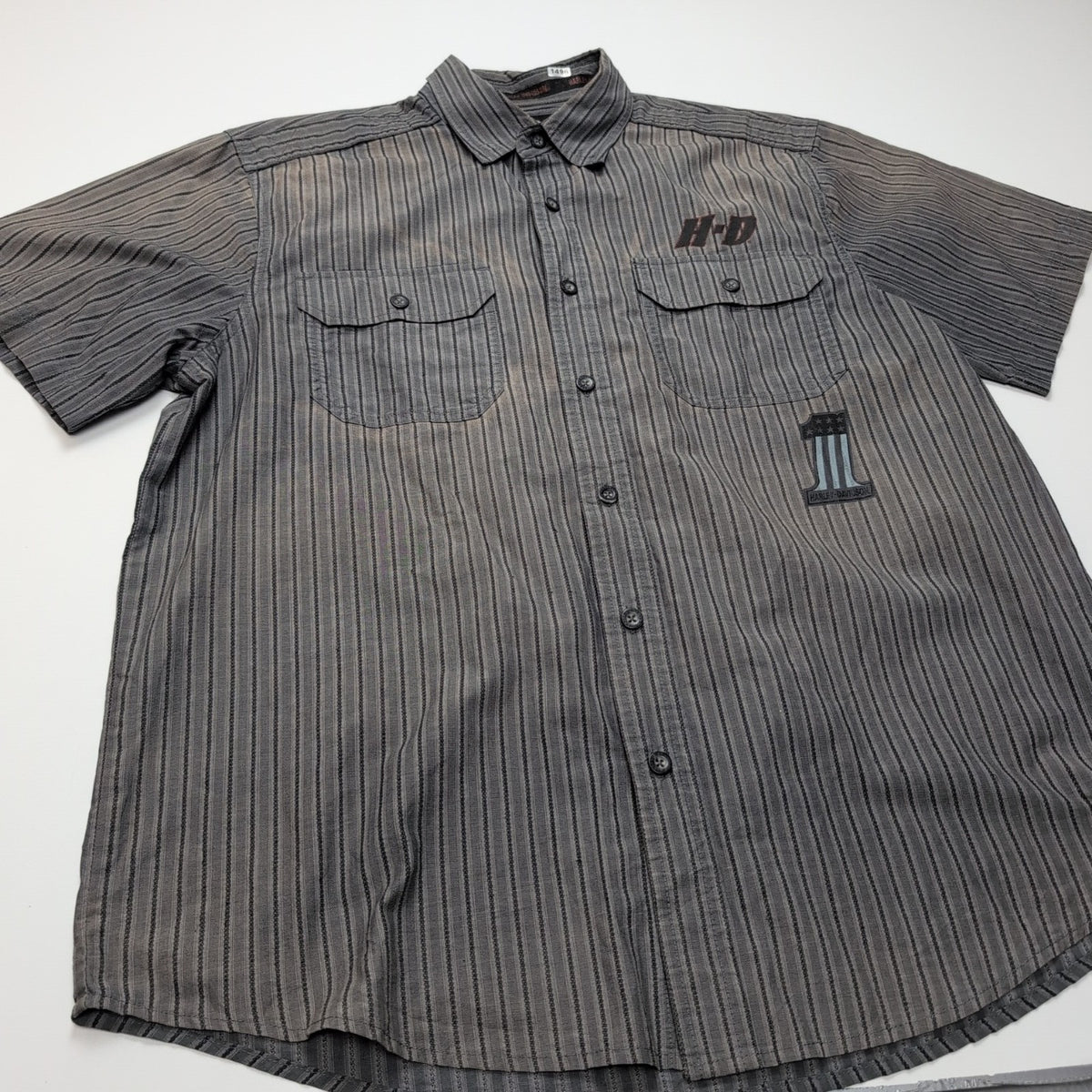 Chemise Harley Davidson XL Gris Rayures Manches courtes HD N°1 2 Poches