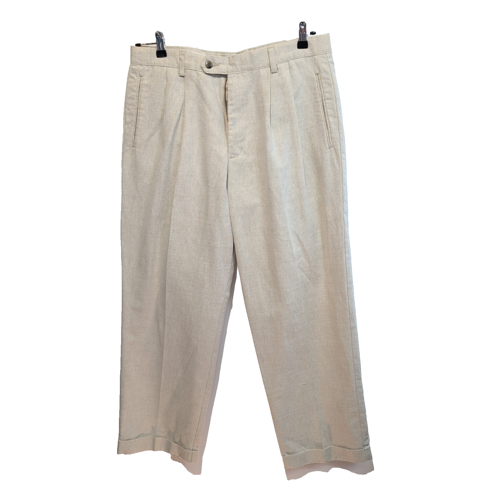 Pantalon Dockers Lin Coton Beige Chino à Pinces Relaxed Fit Taille W36 L30