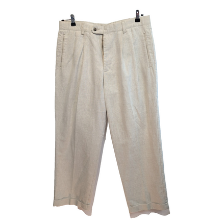 Pantalon Dockers Lin Coton Beige Chino à Pinces Relaxed Fit Taille W36 L30