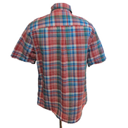 Chemise Chaps rouge à carreaux lin et coton workwear manches courtes à poche XL