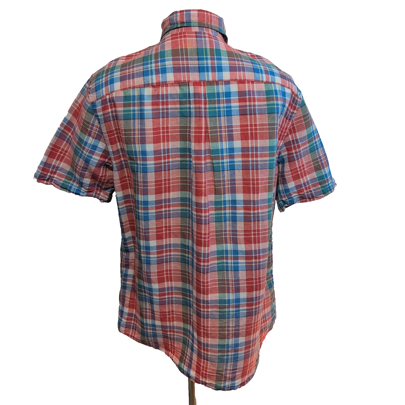 Chemise Chaps rouge à carreaux lin et coton workwear manches courtes à poche XL