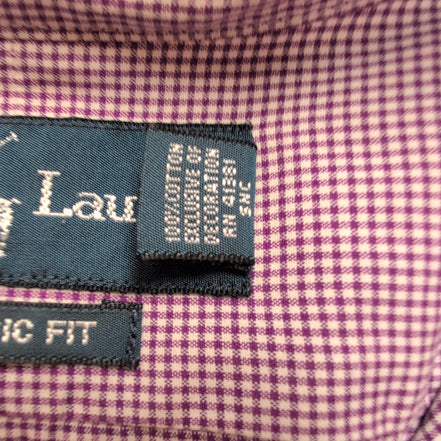 Chemise Ralph Lauren M Violette Carreaux Logo Vert Classic Fit Shirt BD