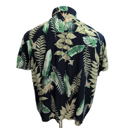Chemise Hawaïenne Noire Feuillage Vert Viscose Taille S/M Manches Courtes