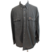 Chemise Carhartt XL Vert Foncé Vintage Workwear Épais Logo Cuir manches longues