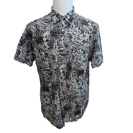 Chemise Hawaïenne Nautica 55% Lin 45% Coton Noir Blanc Taille L