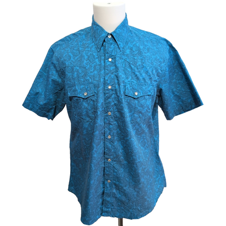 Chemise Wrangler Manches Courtes Bleu Ciel à Poches Motif Paisley Taille L