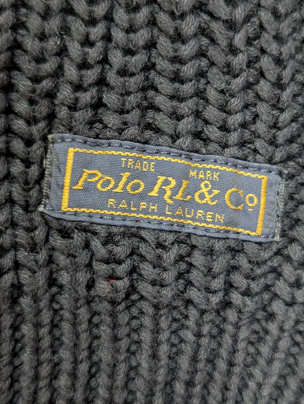 Pull chaud Polo Ralph Lauren Épais Noir Col Boutonné Coudières Taille S