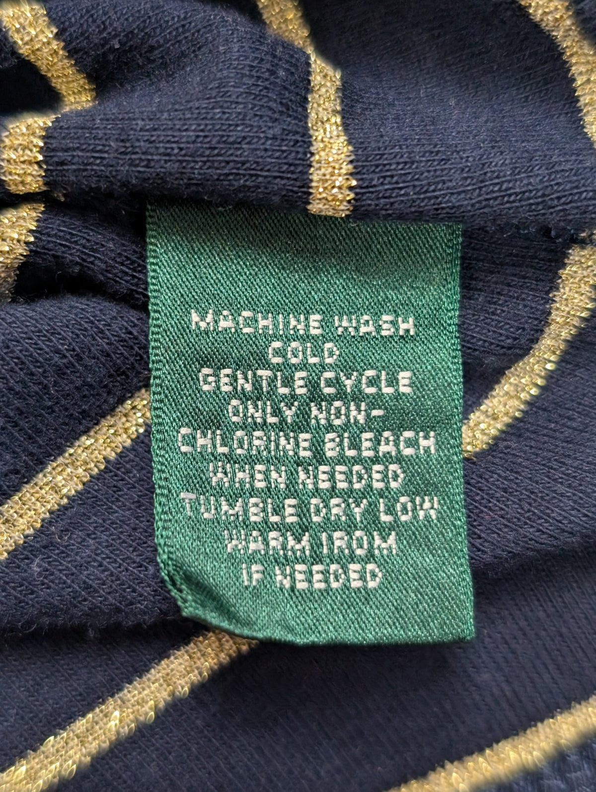 Pull LAUREN Ralph Lauren femme M bleu marine rayures dorées écusson brodé