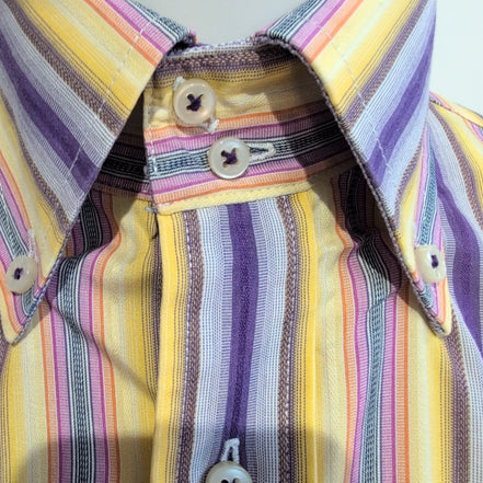 Chemise Tommy Hilfiger Homme Taille M 80s Two Ply Rayée Violet Jaune Coton