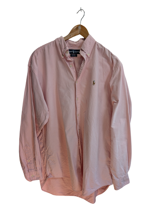 Chemise Ralph Lauren rose uni logo marron taille L #2507