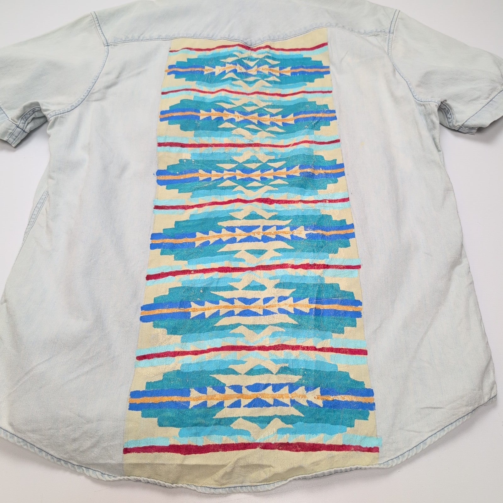 Chemise Levis Western L Jean Denim Bleu Motif Navajo Vintage Manches Courtes