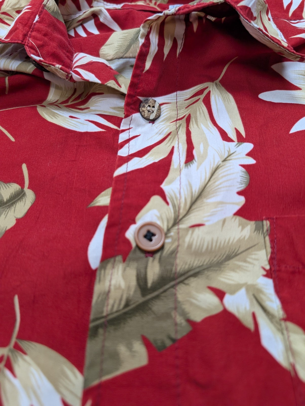 Chemise Hawaïenne Rouge - Motif Feuillage Tropical - Taille L/XL