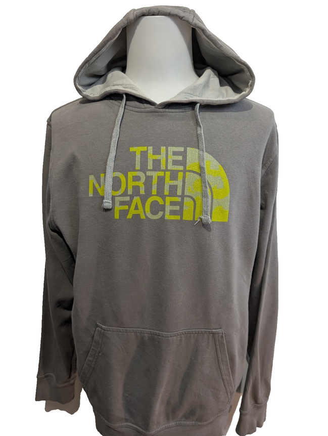 The North Face Sweat à Capuche Gris - Logo Jaune Motif Camouflage - Taille L