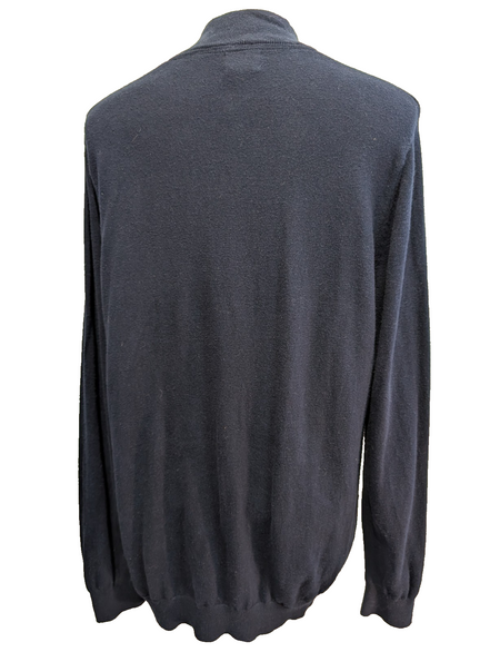 Pull L.L. BEAN Col Zippé Bleu Marine Coton Cachemire Manches Longues Taille XL
