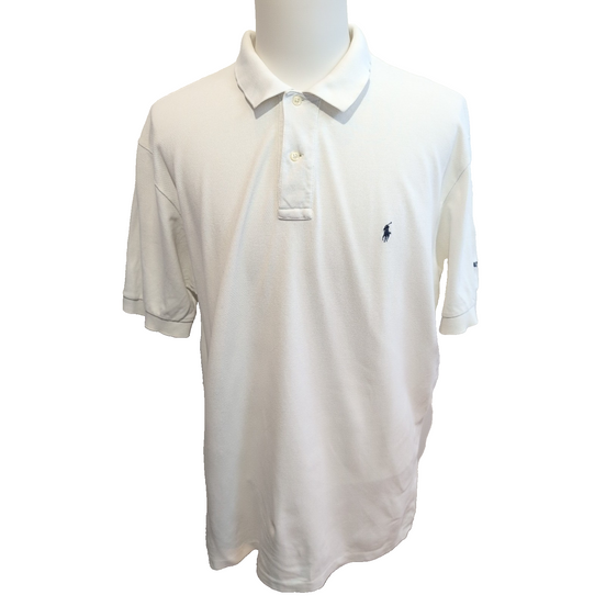 Polo Ralph Lauren Homme XL Blanc Logo Bleu Marine Polo Manches Courtes