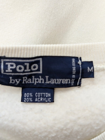 Pull Sweat Polo Ralph Lauren M blanc logo bleu brodé Made in Hong Kong